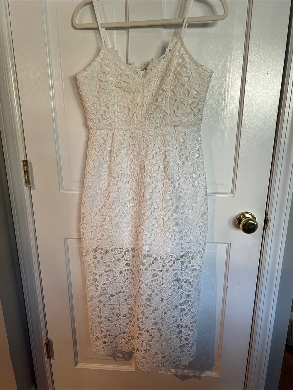 Ivory Lace Midi Dress with Spaghetti Straps